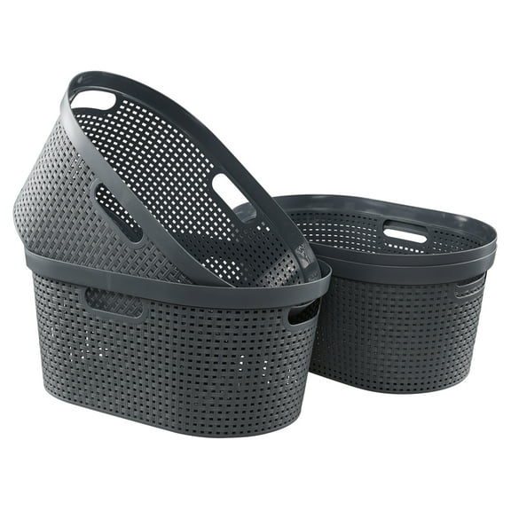 Saedy 40 L Plastic Laundry Storage Basket, 4-Pack Large Laundry Hamper, Gray