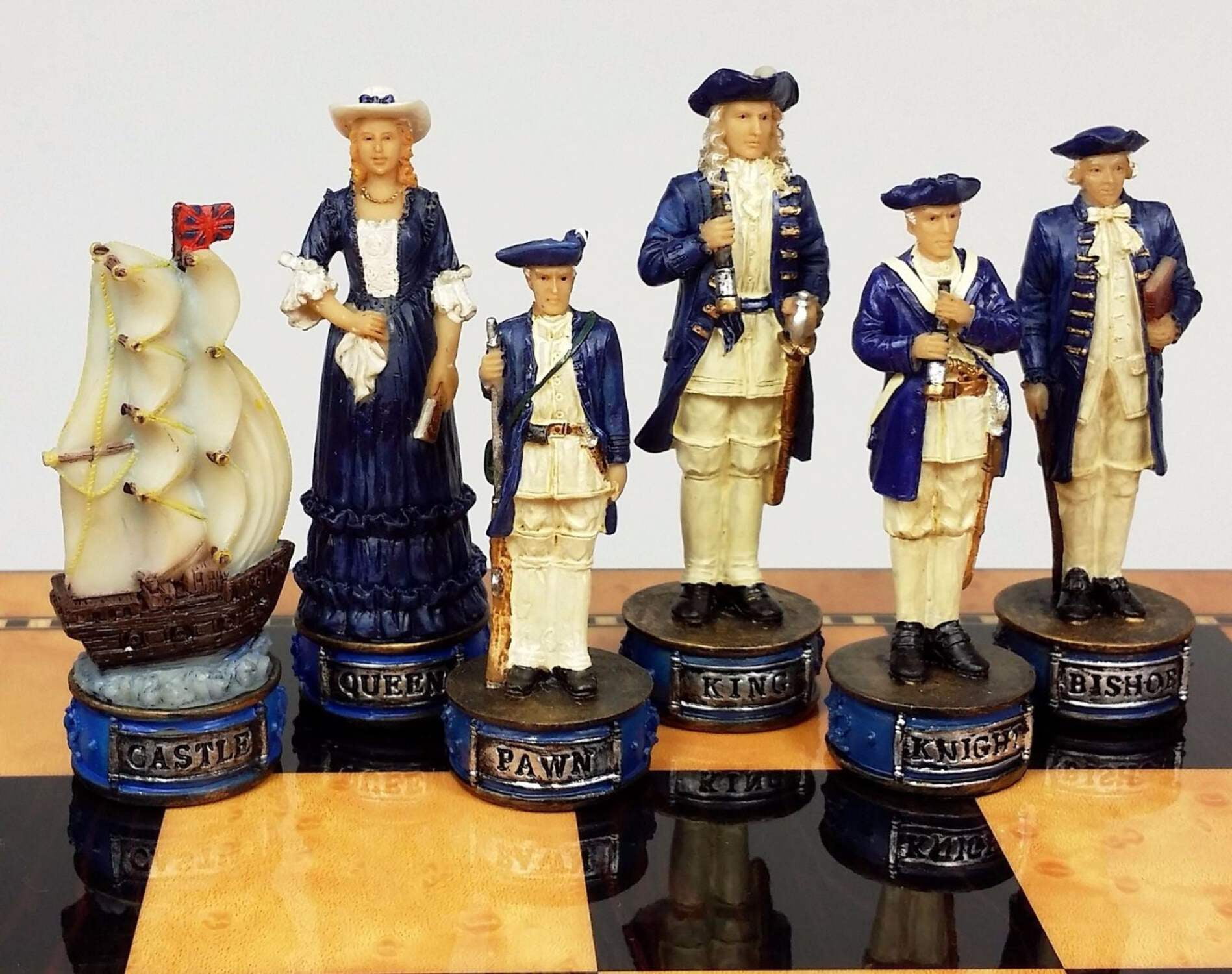 Pirates Vs Royal Navy Pirate Chess Set W 18" Maple  Walnut Color Board