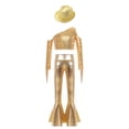 thumbnail image 3 of Haitryli Kids Girls Street Hip Hop Jazz Dance Outfit Sequin Tassel Crop Top And Metallic Bell Bottom Pants And Hat Set Gold 6, 3 of 7