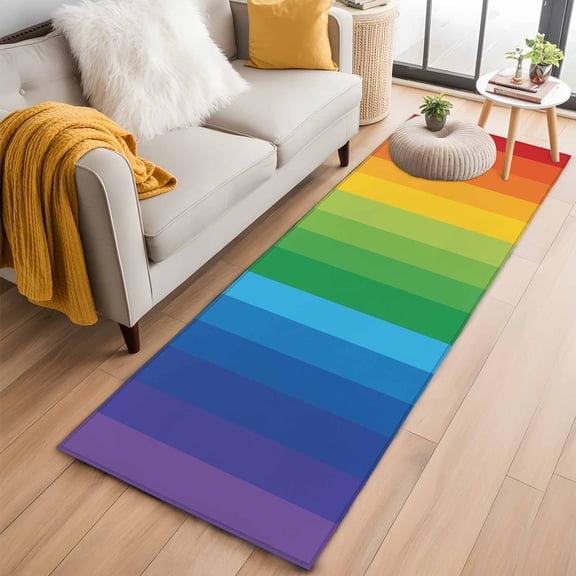 Runner Rug 2'x6', Colorful Striped Ombre Washable Non-Slip Hallway Runner Rugs, Rainbow Stripes Modern Abstract Art Bedside Rugs Floor Mats Carpet Runners for Kitchen Bathroom Laundry Room