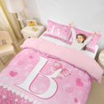 thumbnail image 3 of Castle Fairy Pink Glitter Letter B Twin Bedding for Girls,Love Heart Print Duvet Cover Set,2pcs,No Comforter,Pink Reversible, 3 of 6