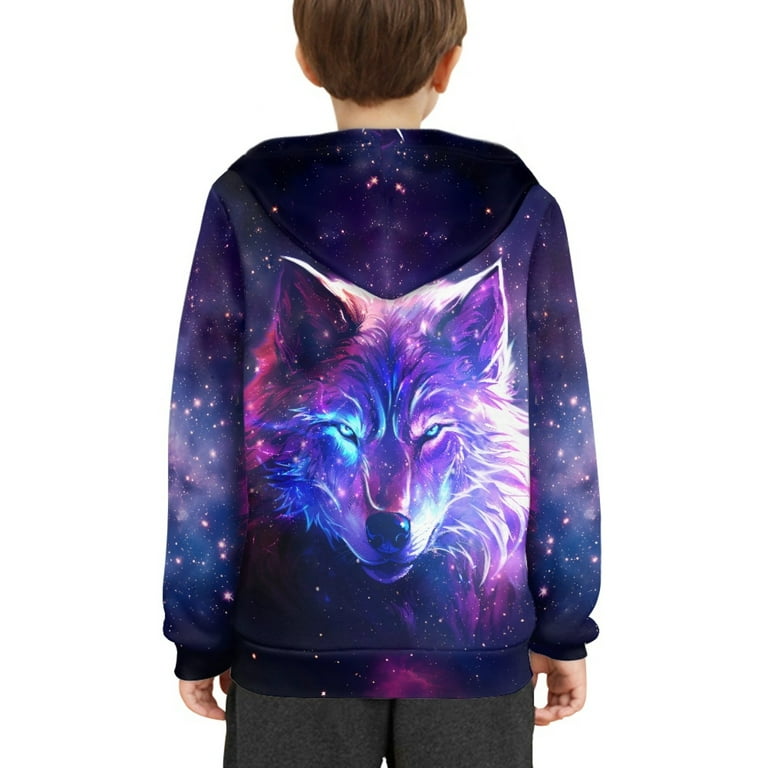 【HI FI FNK】Wolf Stud Jumper Xoenoiee Boys Hoodies Galaxy Wolf Print Hooded Sweatshirt