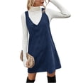 thumbnail image 2 of Autumn Winter Women V Neck Corduroy Overall Dress Casual Loose Mini Dress, 2 of 6