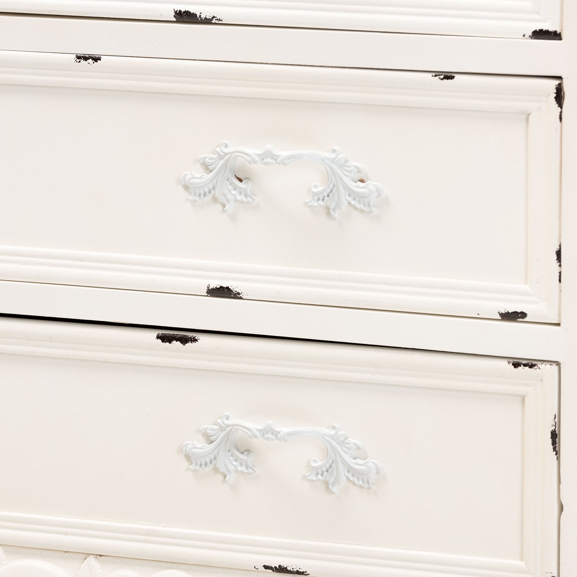 Baxton Studio Levron Classic and Traditional Two-Tone Walnut Brown and Antique White Finished Wood 5-Drawer Storage Cabinet