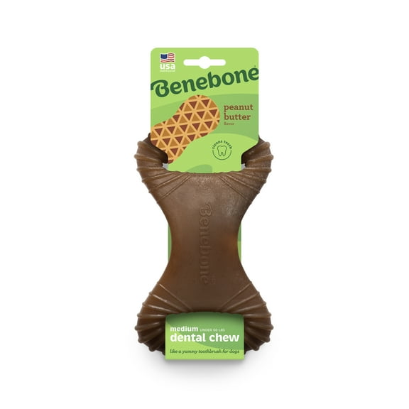 Benebone Dental Durable Dog Chew Toy for Aggressive Chewers, Real Peanut, Medium