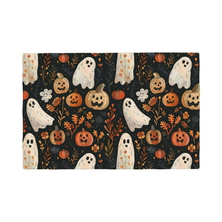 

Table Placemats Set of 4 - Halloween Ghost Pumpkin Pattern 12x18 In Faux Linen Double Heat Resistant Place Mats Cloth Indoor/Outdoor Placemats Washable Table Mats for Dining Kitchen Party