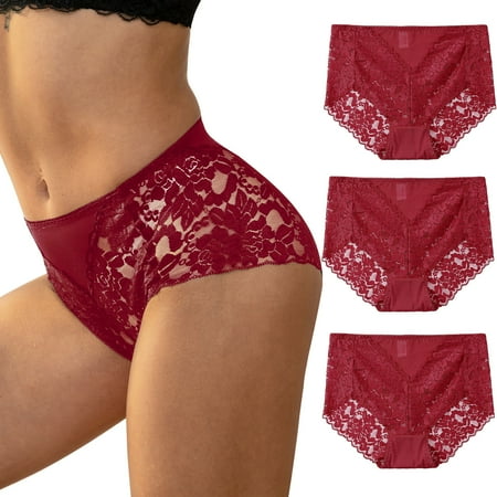 

Cinvik Lace Underwear for Women Sexy High Waisted Briefs Granny Panties 3 Pack Sizes to 2XL