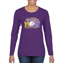 Baseball Mom Cheetah Glitter Sports Womens Graphic Long Sleeve T-Shirt, Purple, Small