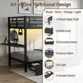thumbnail image 2 of Miniyam Twin XL Over Twin XL Bunk Bed with Foldable Desk, Charging Station, 2 Drawers and LED Light, Metal Bed Frame, Black, 2 of 9