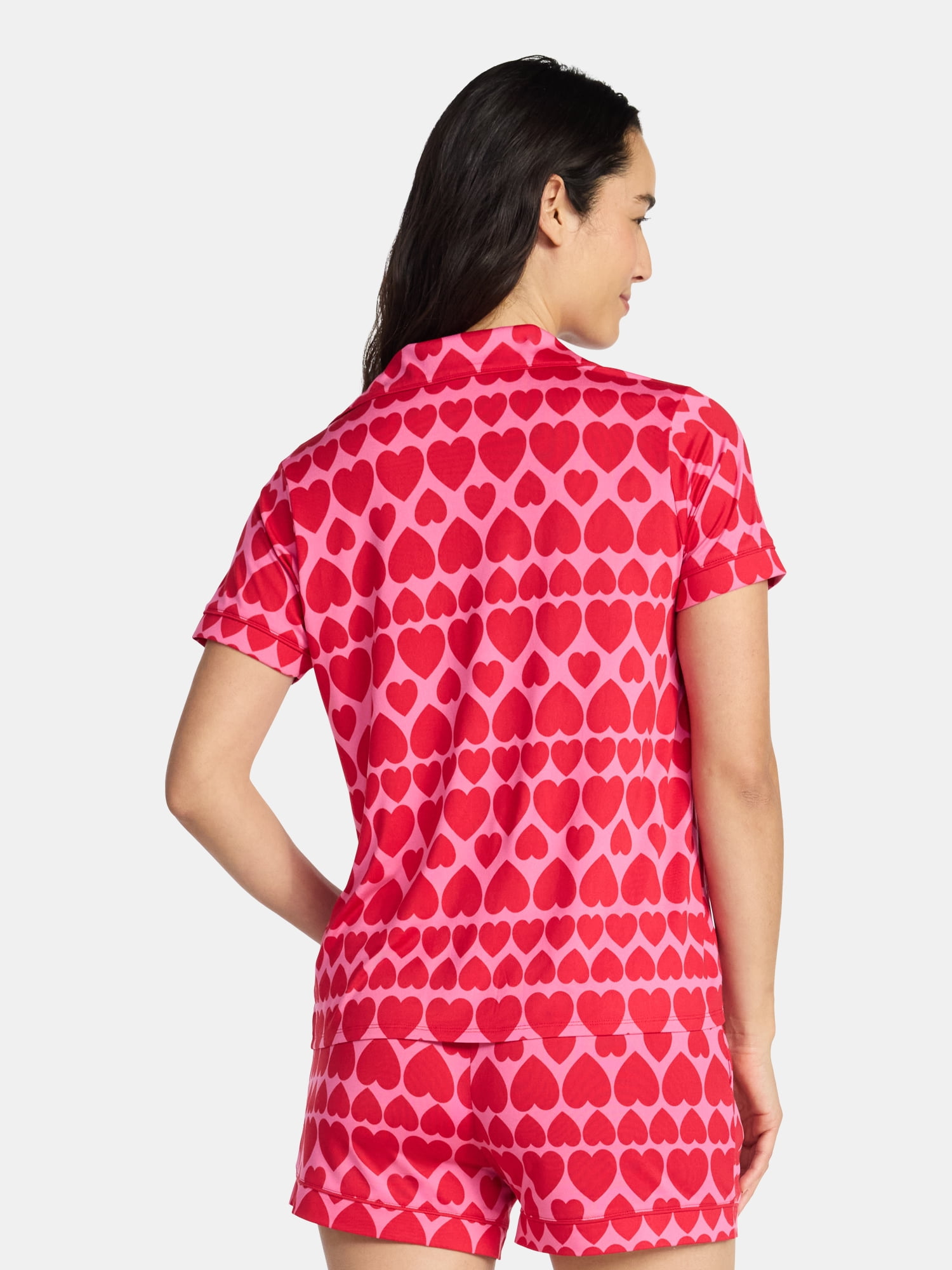 Valentine's Day Women's Knit Notch Collar Top and Shorts Pajama Set from Way to Celebrate, 2-Piece, Sizes XS-3X