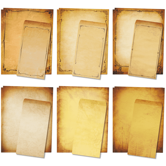 Anzon Mories 72 Pcs Stationery Set 8.5x11ln (48 Sheets Writing Letter 24 Envelopes), Parchment Vintage Antique Old Looking Stationary Paper Unlined