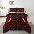 thumbnail image 2 of Gaming Bedding , Gamepad Twin Size Comforter Sets, Red Checkered, Black Reversible, 2 of 7