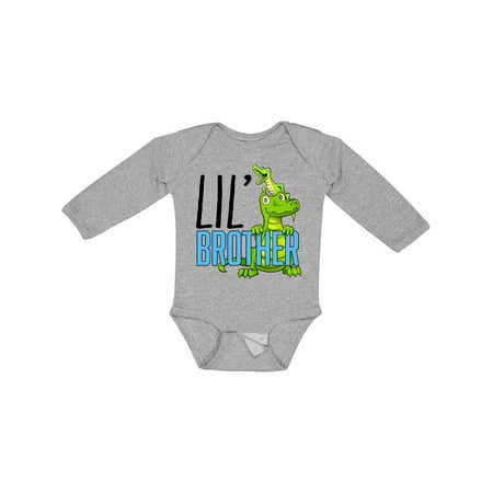 

Inktastic Lil Brother with Cute Green Alligators Gift Baby Boy or Baby Girl Long Sleeve Bodysuit