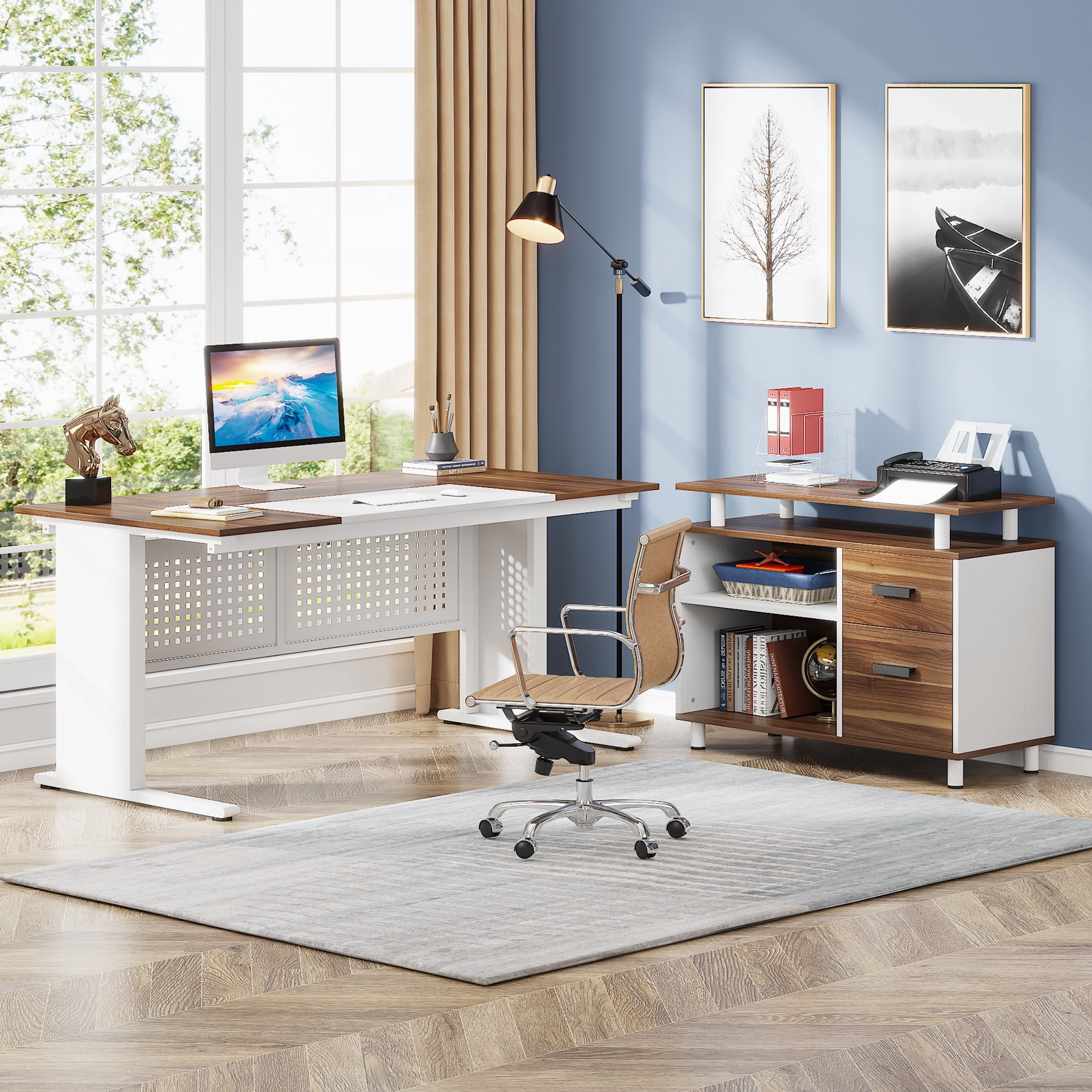 Tribesigns Executive Desk, Large Computer Desk with File Cabinet, Executive Office Desk with Storage Cabinet, Business Furniture Desk Workstation for Home Office