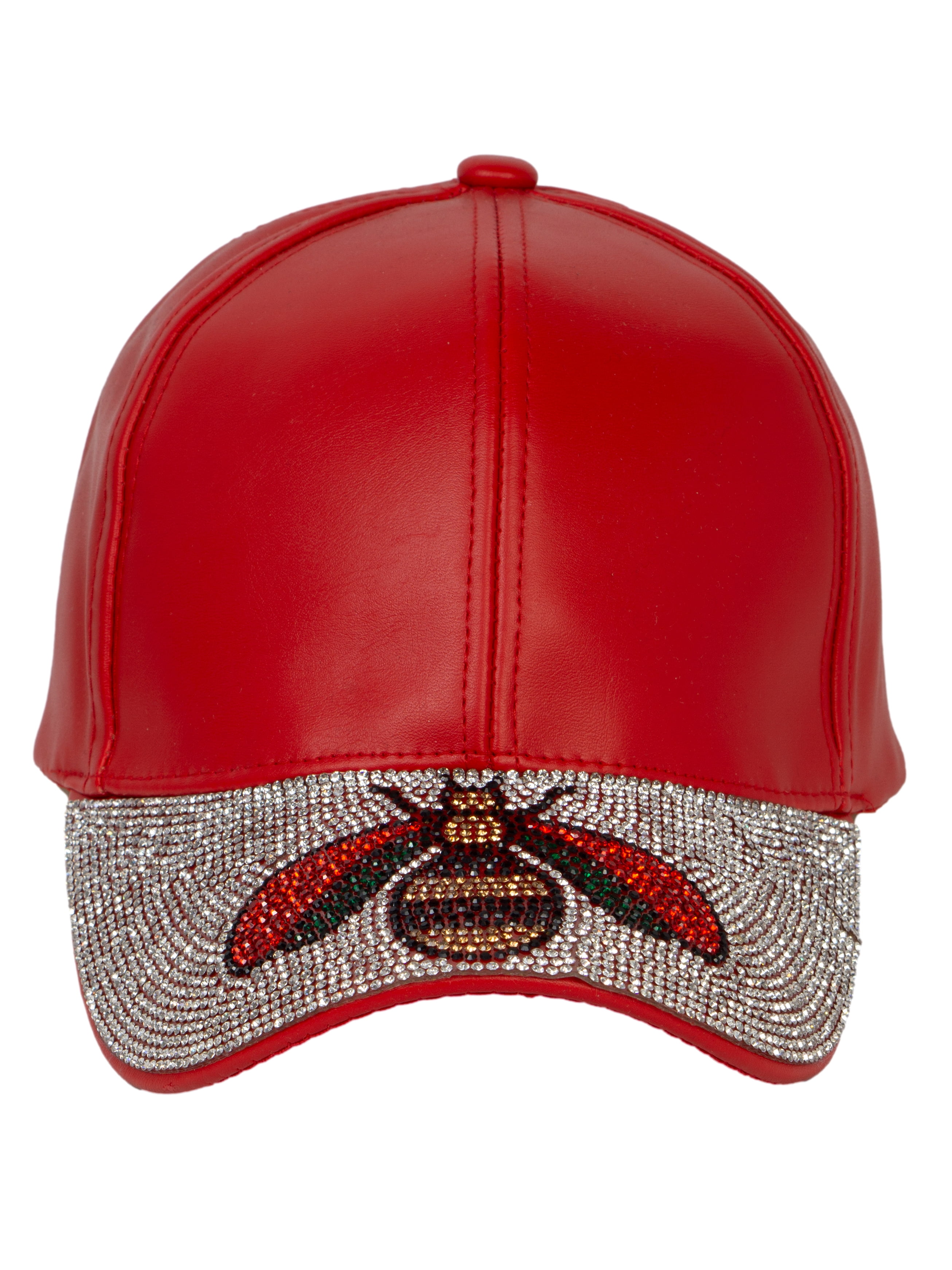 Top Headwear Queen Bee Rhinestone Hat Womens Crystal Pattern Faux Leather Cap Red Walmart