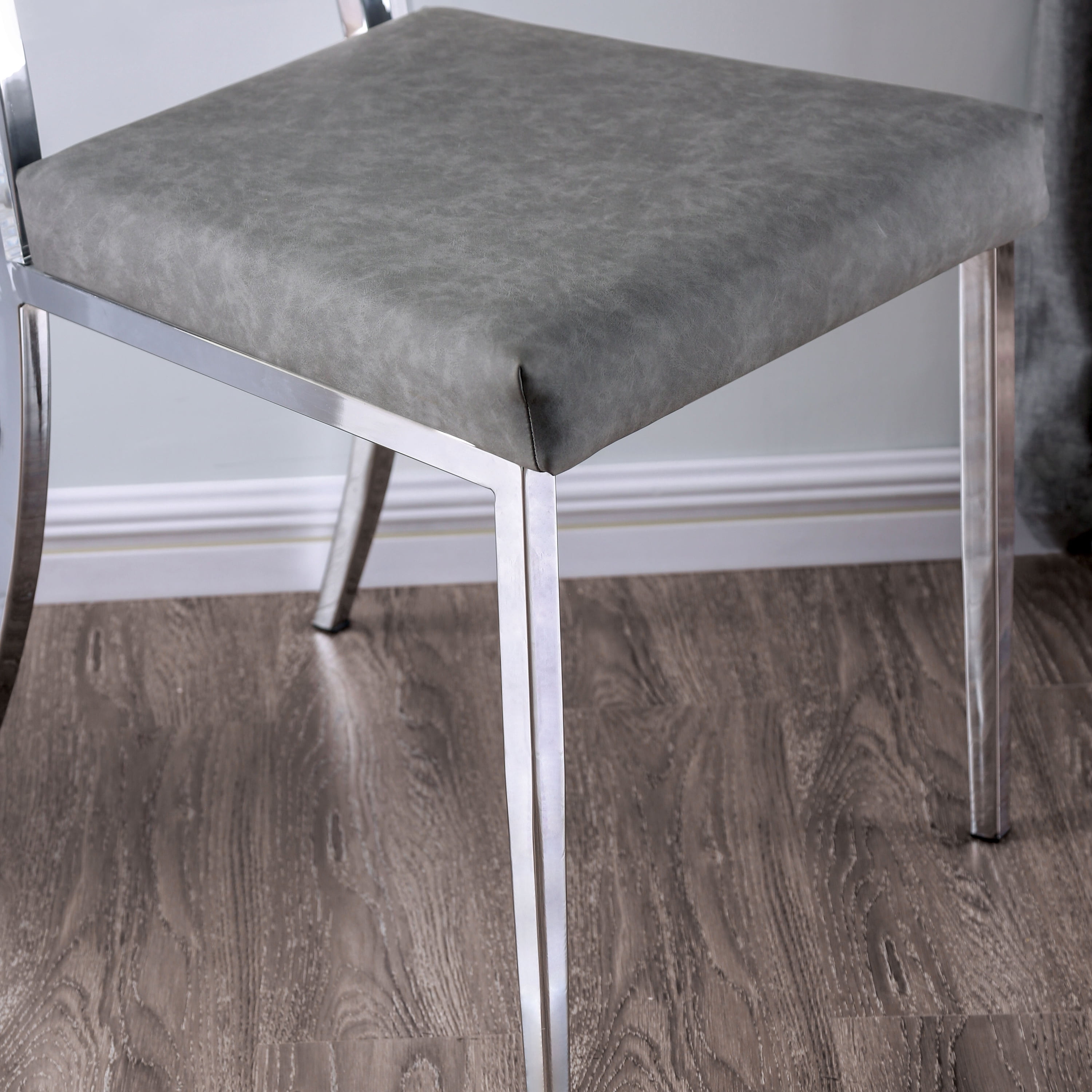 Furniture of America Santo Padded Gray Faux Leather and Chrome Side Chairs (Set of 2)