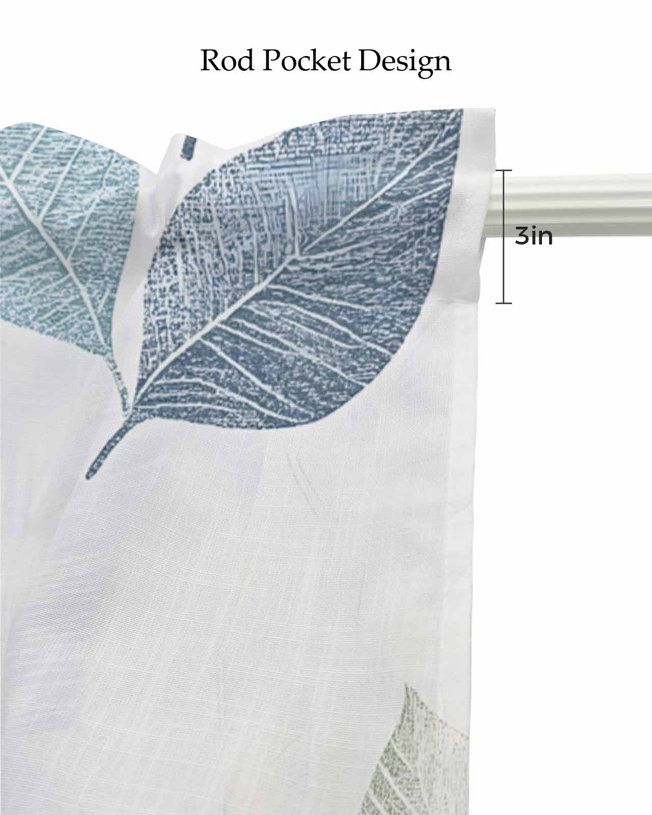 Sage Green Blue Leaves Kitchen Valances for Windows Farmhouse Linen Window Valance Curtain for Living Room Window Treatment Vintage Rustic Botanical Valance Rod Pocket Topper Drape, 54 x 18 Inch