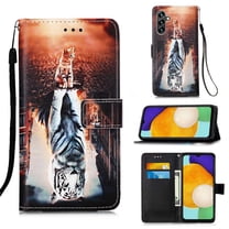 Galaxy A13 5G Wallet Case,Dteck Magnetic Pattern PU Leather Card Pocket Case Shockproof Rubber Kickstand Full Protective Cover for Samsung Galaxy A13 5G 6.5-inch,Cat and Tiger