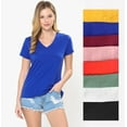 thumbnail image 2 of Women's Elastic Basic Summer Lightweight Tee Shirt Cap Sleeve V Neck Top, 2 of 7
