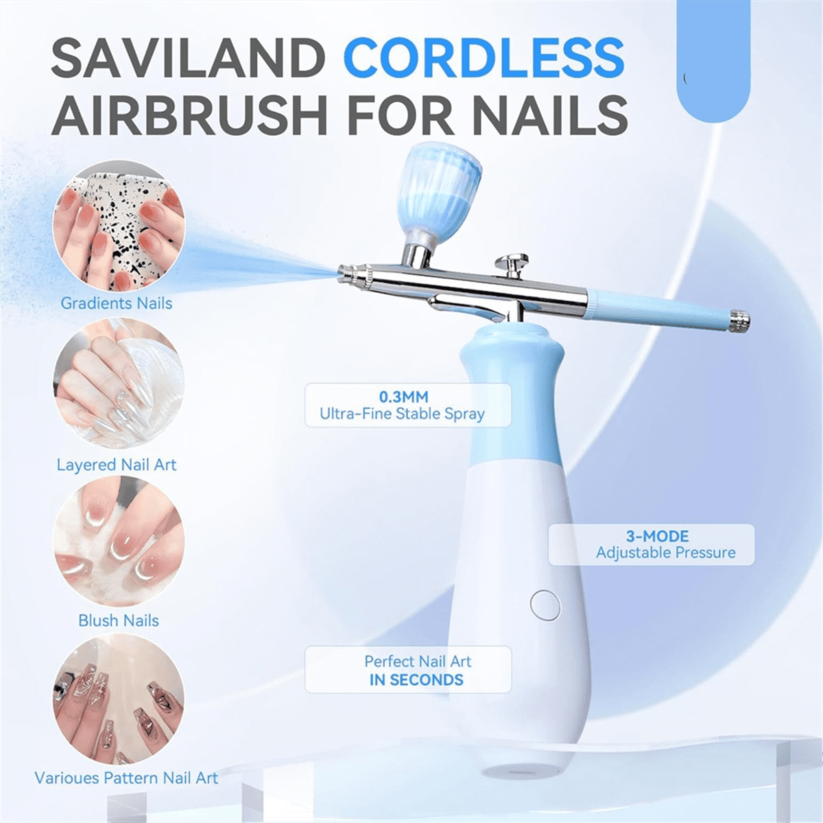 25 PSI Airbrush Rechargeable Nail Machine 3 High-Pressure Modes Cordless Airbrush Kit for Nails Art with