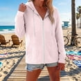 thumbnail image 5 of Women's Beach Cover Up Hooded Linen Shirts Long Sleeve Deep V Neck Solid Color Pocketed Vacation Bikini Coverup Tops Pink M, 5 of 7