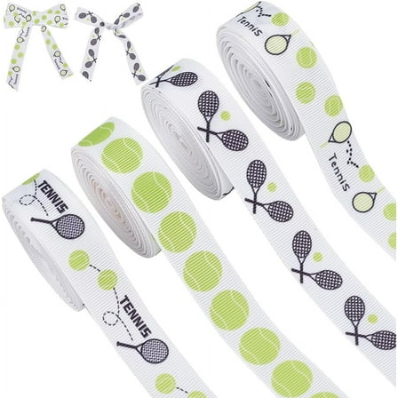 20 Yards Tennis Ribbon 3/4 Inch Sports Ribbon Polyester Grosgrain Ribbon Ball Crafts Ribbon Sports Hair Ribbon for Gift Wrapping Hair Bows Crafting Sewing Party Decoration 4 Styles DIY