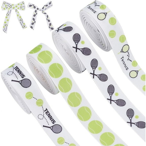 20 Yards Tennis Ribbon 3/4 Inch Sports Ribbons Polyester Grosgrain Ribbon Ball Crafts Ribbons for Gift Wrapping Hair Bows Crafting Sewing Party Decoration 4 Styles for making
