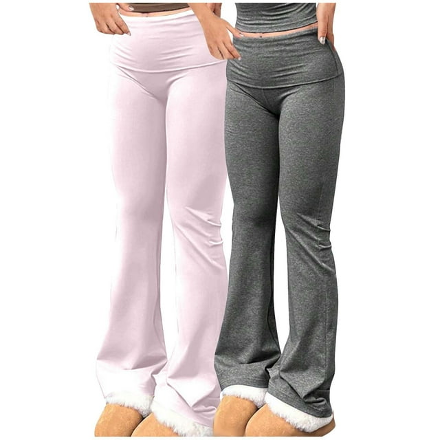 Posijego 2 Pack Flare Pants for Women High Waisted Stretchy Bootcut Leggings Solid Color Bell Bottom Sweatpants