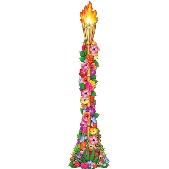 Club Pack of 12 Red and Green Jointed Tropical Floral Tiki Torch Party Decors 4'