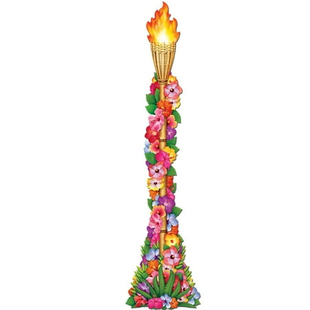 Party Central Club Pack of 12 Red and Green Jointed Tropical Floral Tiki Torch Party Decors 4'