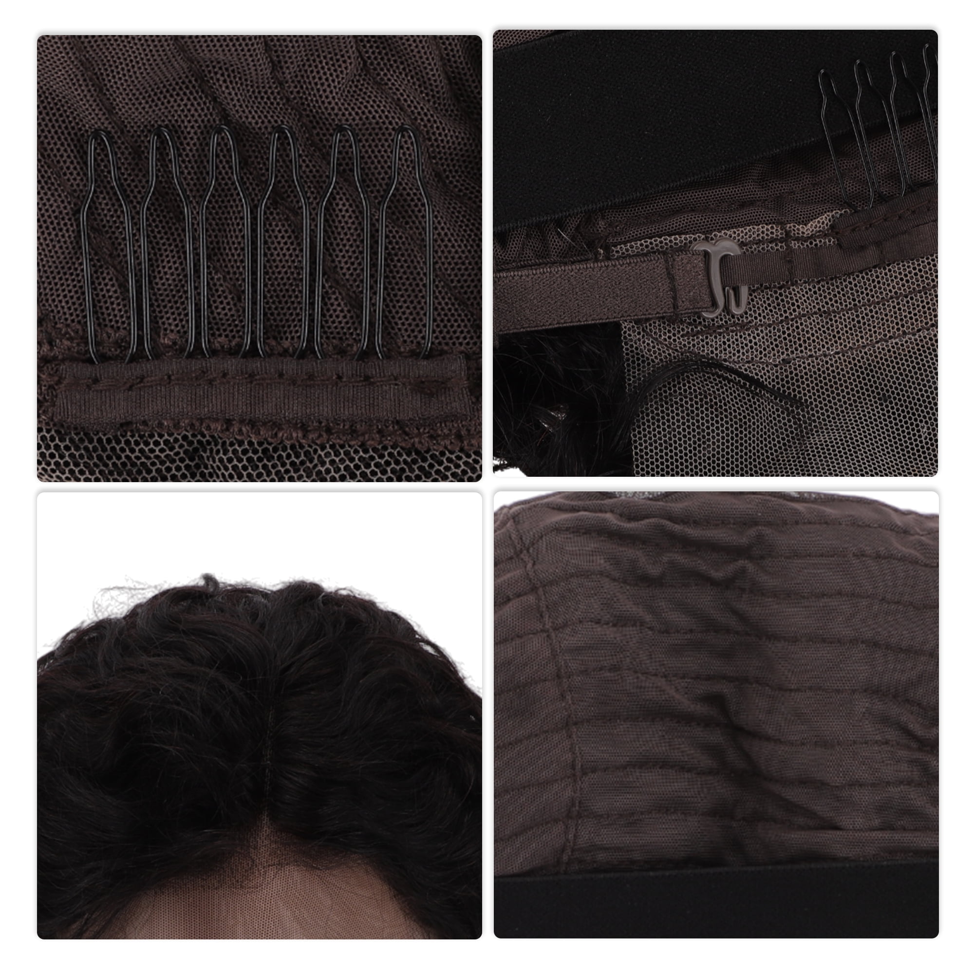 Unique Bargains 1 Pc Medium Wave Curly Hair Hair Wig Real Human Hair 6in 13x4in 150 Human Wig Black for Women