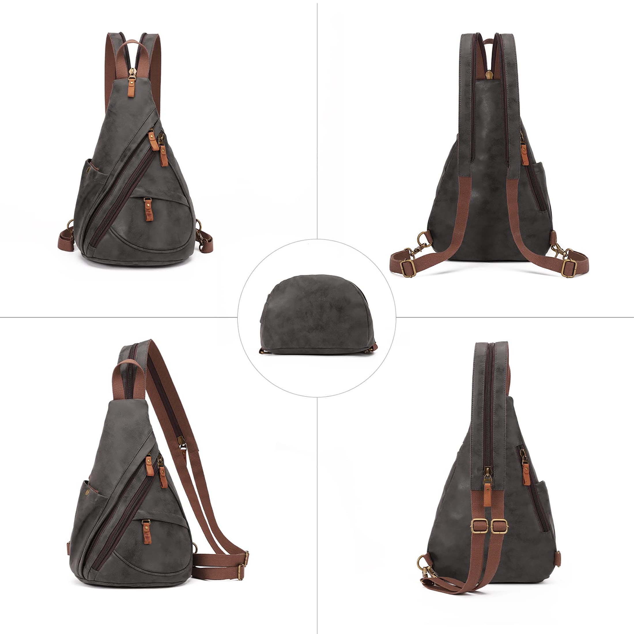 KL928 Vintage Leather Fanny Packs,Multi-pockets Sling bag for Men and Women,Black
