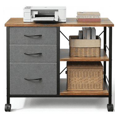 Nextay 3-Tier Mobile File Cabinet Wide Filing Cabinet Desk Table Cabinet Storage Furniture with Drawers and Back Support Bar for Home Office, Rustic Brown