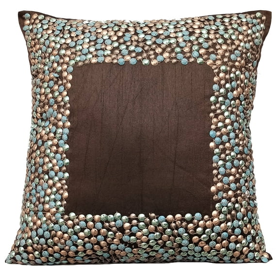 Cushion Covers For Couch, Pillow Covers 18x18 inch (45x45 cm) Brown, Silk Throw Pillow Covers, Handmade Pillow Covers, Bordered Throw Pillow Covers, Traditional - Brown Around