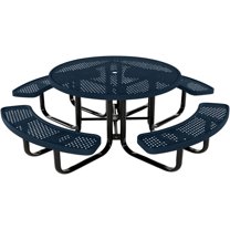 Coated Outdoor Furniture Heavy-Duty Portable Outdoor Kids Table with Umbrella Hole, Punched Steel Kids Picnic Table, Commercial-Grade, Made in America (46 In, Round, Childrens, Dark Blue)