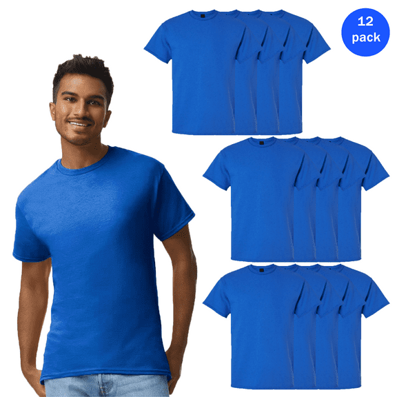 Gildan Men's Short Sleeve T-Shirt - Ultra Cotton, Crew Neck Classic Tee, Royal, Bulk Pack of 12, S
