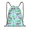 thumbnail image 1 of Xecao Hippo With Flamingos And Crocodiles Pattern Sports Drawstring Backpack - String Swim Gym Bag with Wet Proof Pocket for Women&Men-Medium, 1 of 6