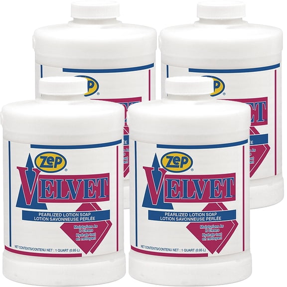 Zep Velvet Pearlized Lotion Soap - 32 oz (Pack of 4) 95801 - For Use with D-1000 Dispensers - Moisturizes as it Cleans, Pearlized, Emollient-Enriched, Leaves Hands Feeling Soft and Smooth