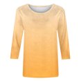 thumbnail image 4 of thefmos Fall Winter Women Plus Size 3/4 Sleeve Gradient Pullover Tops Round Neck Casual Tshirt Solid Comfy Loose Fit Blouse Cute Trendy Basic Tunic Shirt Work Clothes, Yellow 3XL, 4 of 4