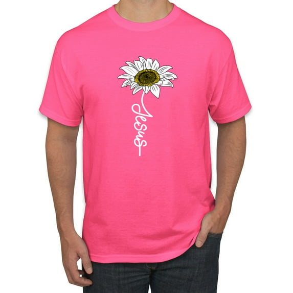 Wild Bobby Jesus Flower Script Inspirational/Christian Men Graphic Tee, Neon Pink, XX-Large