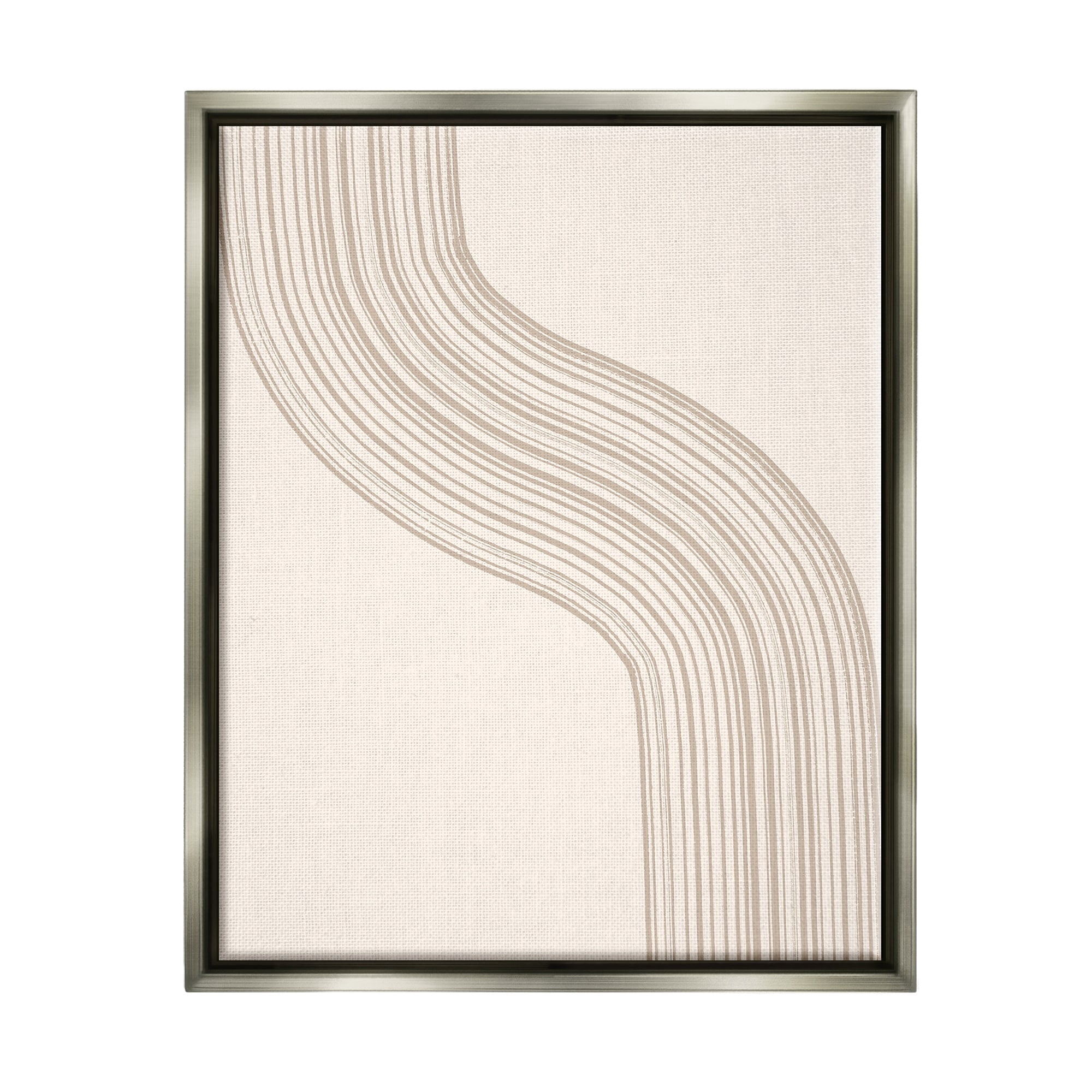 Stupell Industries Minimal Retro Curved Stripes Neutral Beige Tones Graphic Art Luster Gray Floating Framed Canvas Print Wall Art, Design by Lettered and Lined