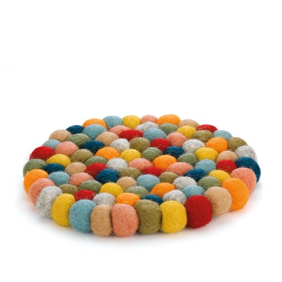 Cilio Fair Trade Certified 100% Virgin Sheep Wool Trivet Made in Nepal, 8" Round, Multi-Color