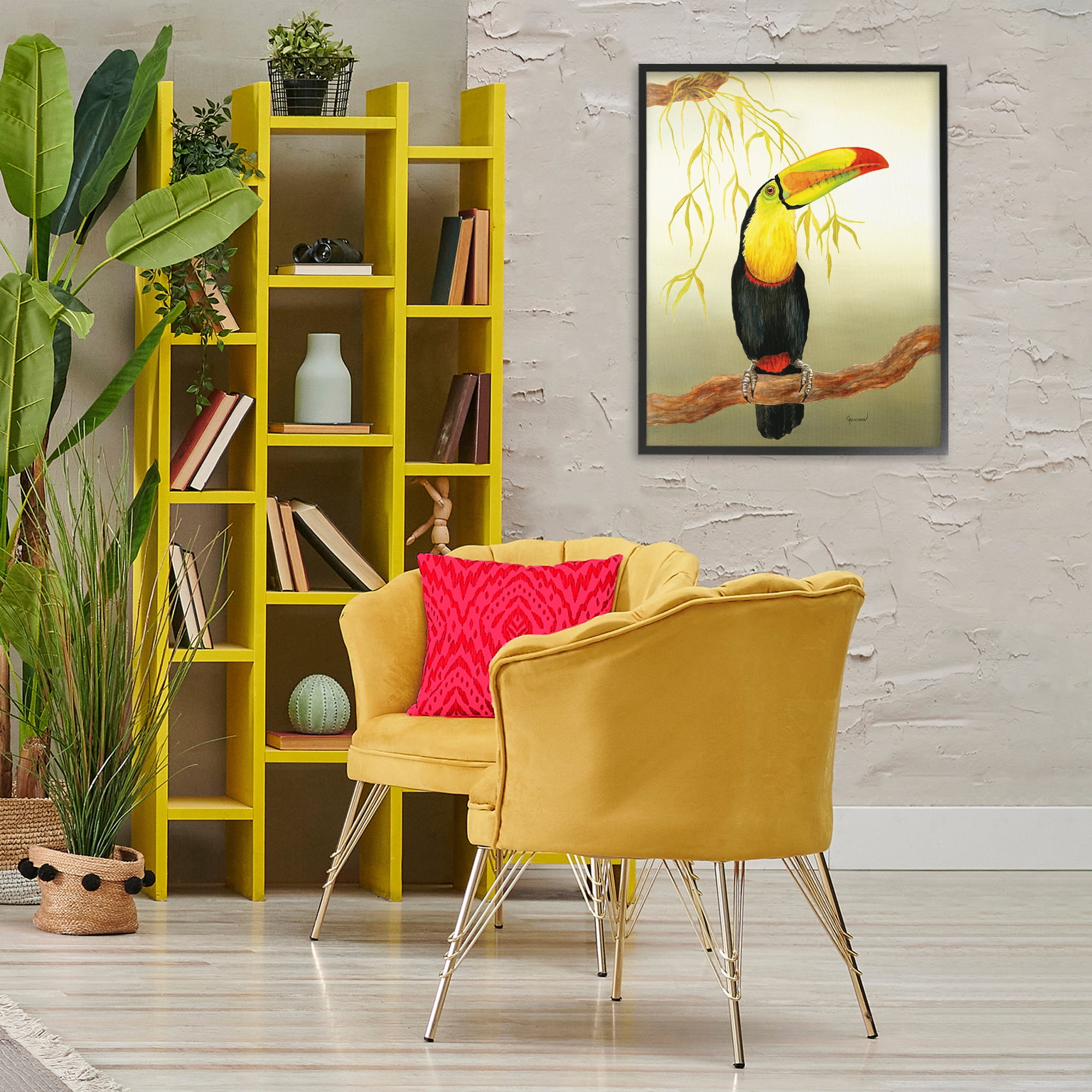 Stupell Industries One Toucan on Branch Animals & Insects Painting Black Framed Art Print Wall Art, 24 x 30