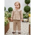 thumbnail image 6 of Loicainy Baby Toddler Girl Fall Outfits 6 12 18 24 Months 2T 3T 4T Long Sleeve Doll Collar Plaid Tops and Pants Clothes Set, 6 of 9