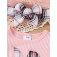 thumbnail image 5 of Summer Baby Girls Easter Outfit, Short Sleeve Bunny Romper with Belted Plaid Skirt Headband Outfit, 5 of 9