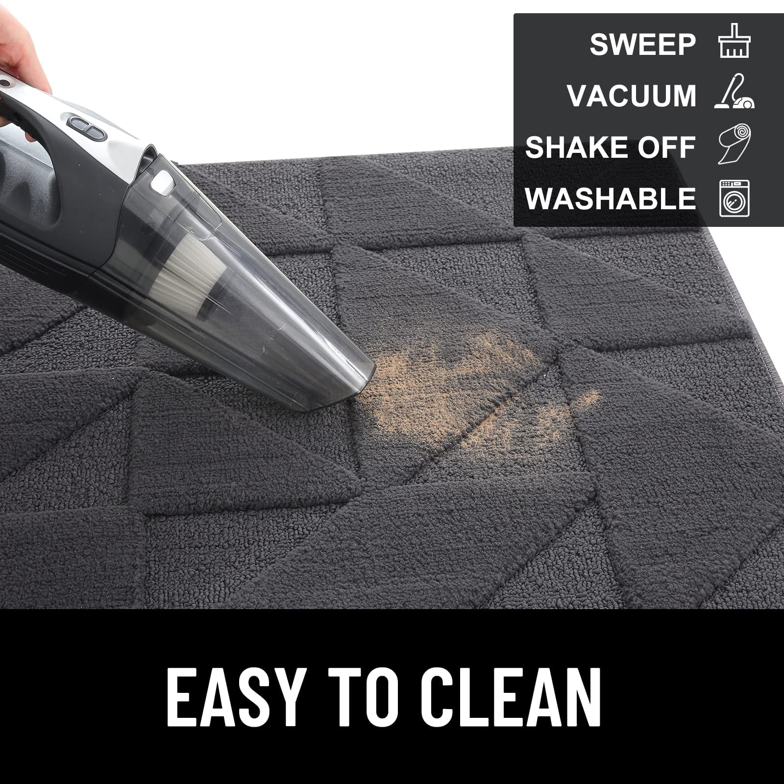 Buganda Indoor Doormats, Absorbent Trapper Dirt Door Mats, Non Slip Low Profile Inside Doormats for Entryway, 32x48, Dark Grey