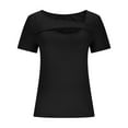 thumbnail image 3 of bnaln Tunic Tops for Women Basic T Shirts Womens Summer Tops Crop Short Sleeve Slim Fit Tees Cute Gym Workout Shirts Hollow Out V Neck Casual Y2K Going Out Pullover Trendy Outfits, 3 of 5
