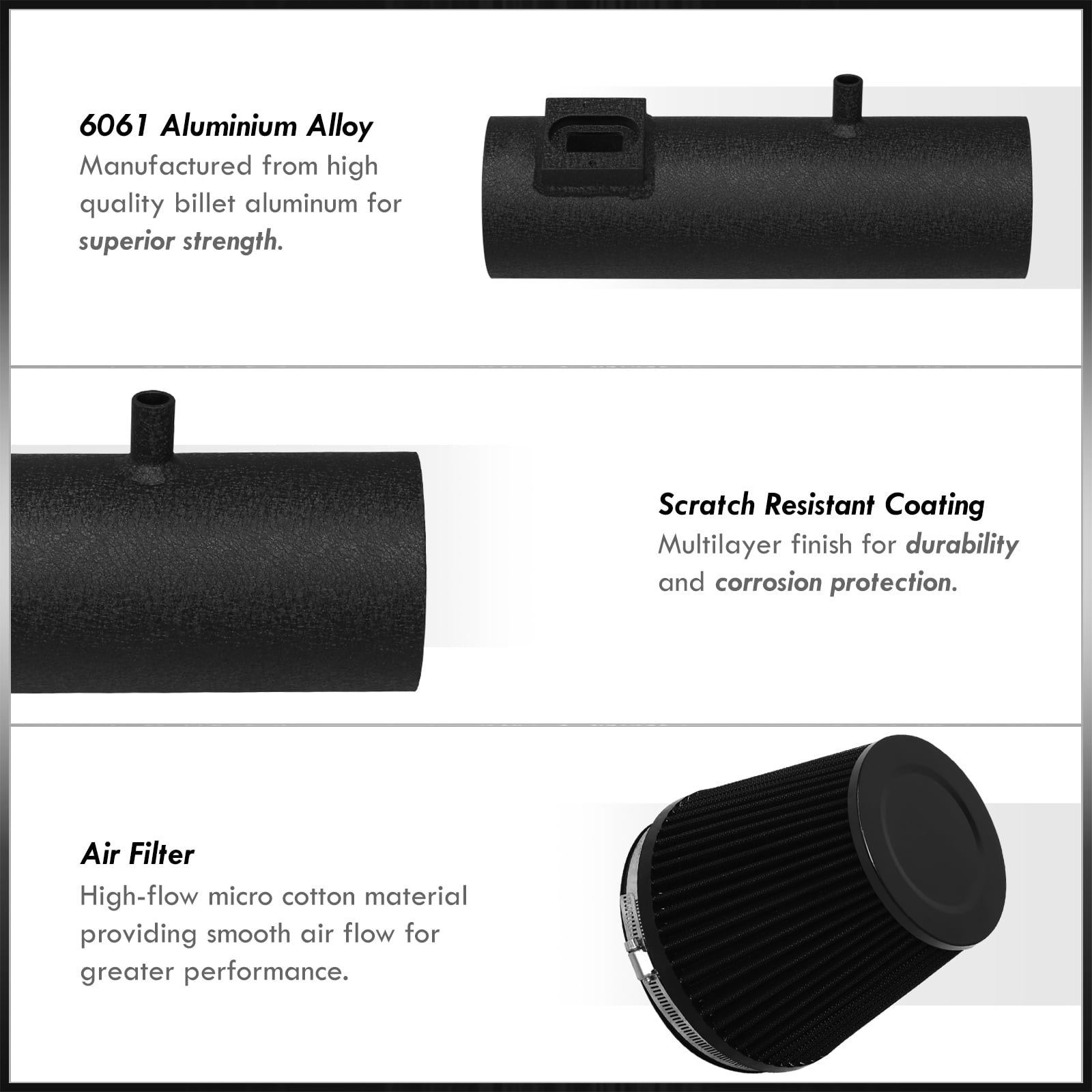 AJP Distributors Cold Air Intake CAI Induction Engine Motor Cooling System Black Aluminum Piping Pipe Kit + Heat Shield Filter Compatible/Replacement For Chevrolet Chevy Camaro 3.6L V6 2010 2011 10 11