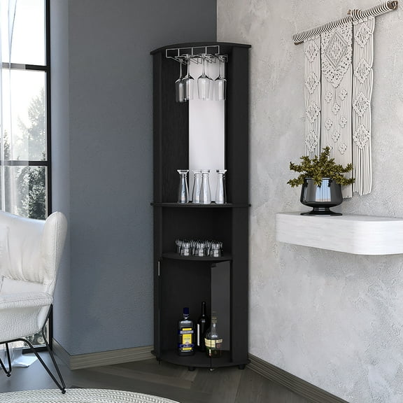 Freestanding 3 Shelf Bar Cabinet With Drink And Display Counter Modern Liquor Rack Area