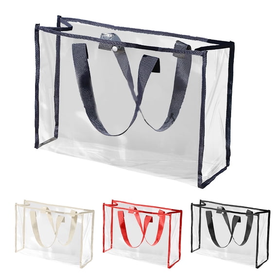 Stylago Large Clear Tote Bags for Women Men Transparent Beach Handbags Button Shoulder Purses for Travel Swimming Black
